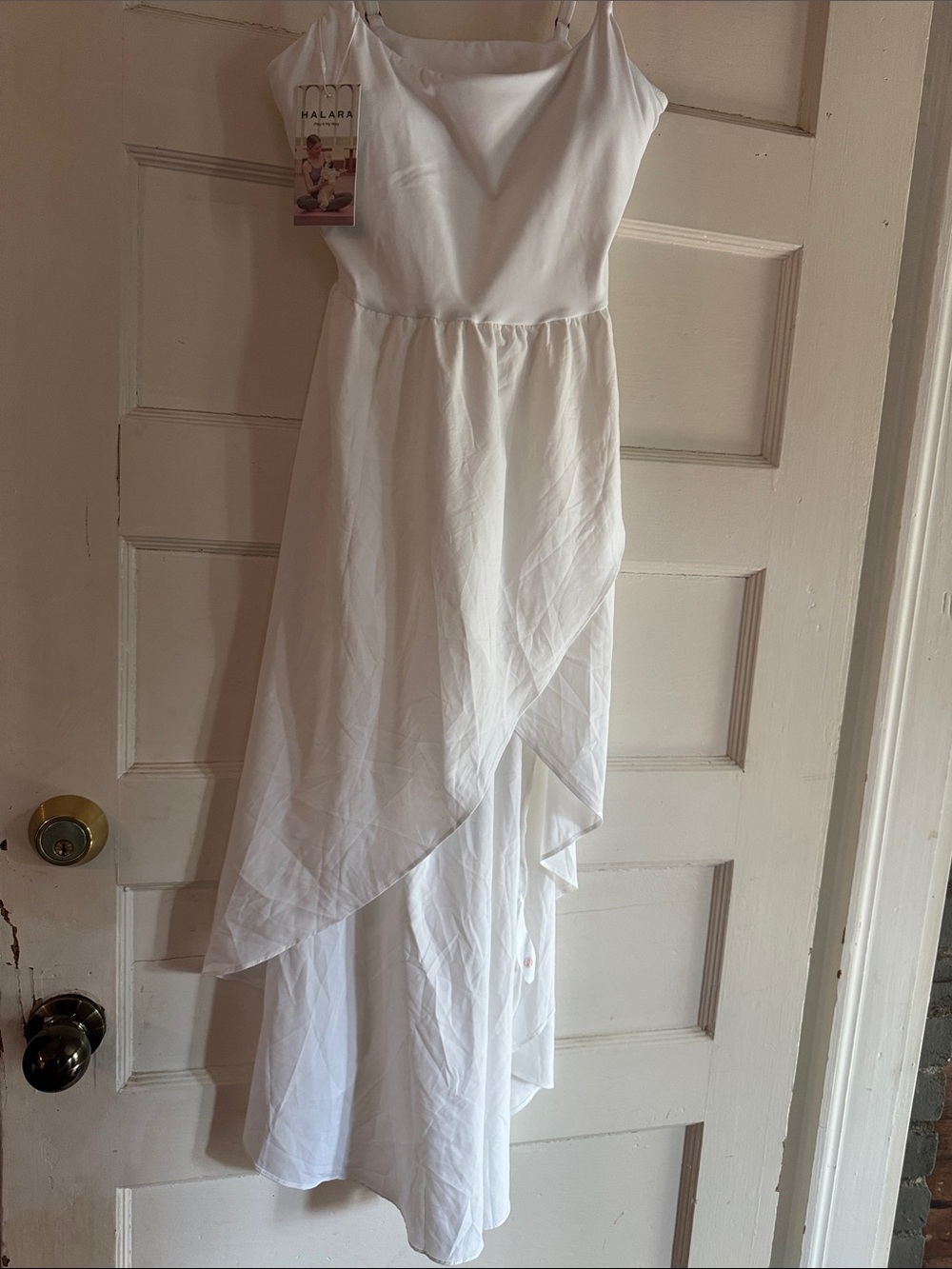 HALARA White High-Low Slip Dress